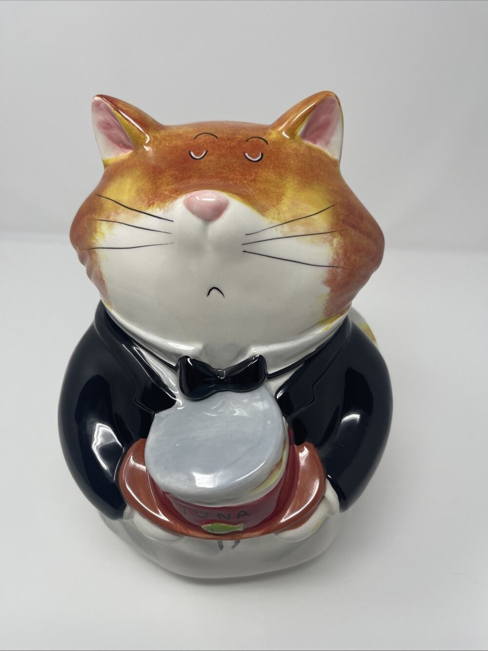 Cat Butler Cookie Treat Jar Vintage Certified International Kitty With Tuna
